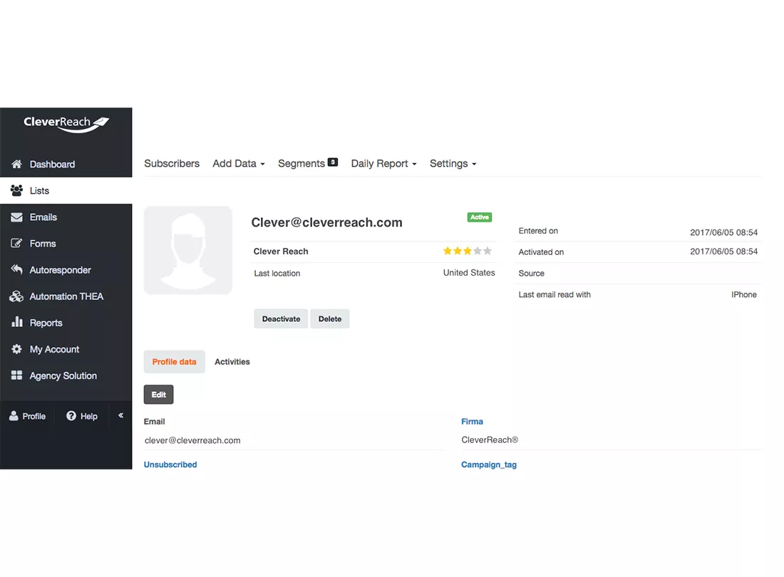 CleverReach desktop view 
