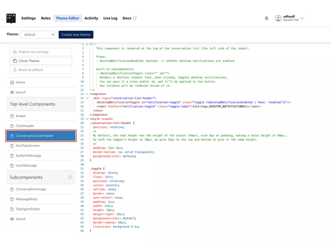 talkjs app functionality