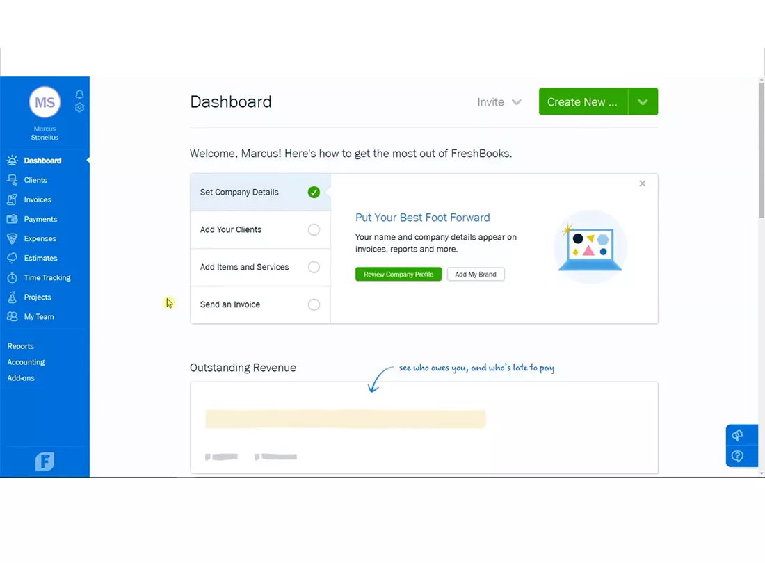 FreshBooks Desktop View