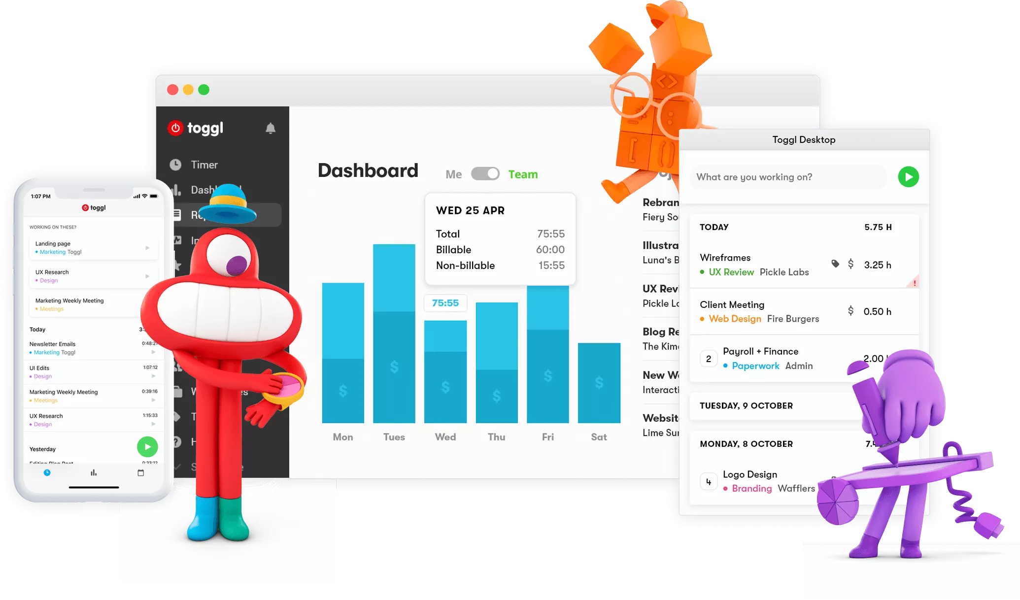 Illustrative images of Toggl