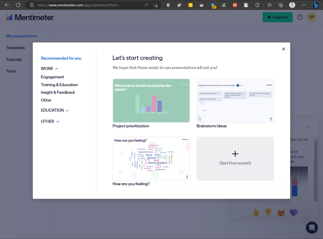 Creating a new presentation