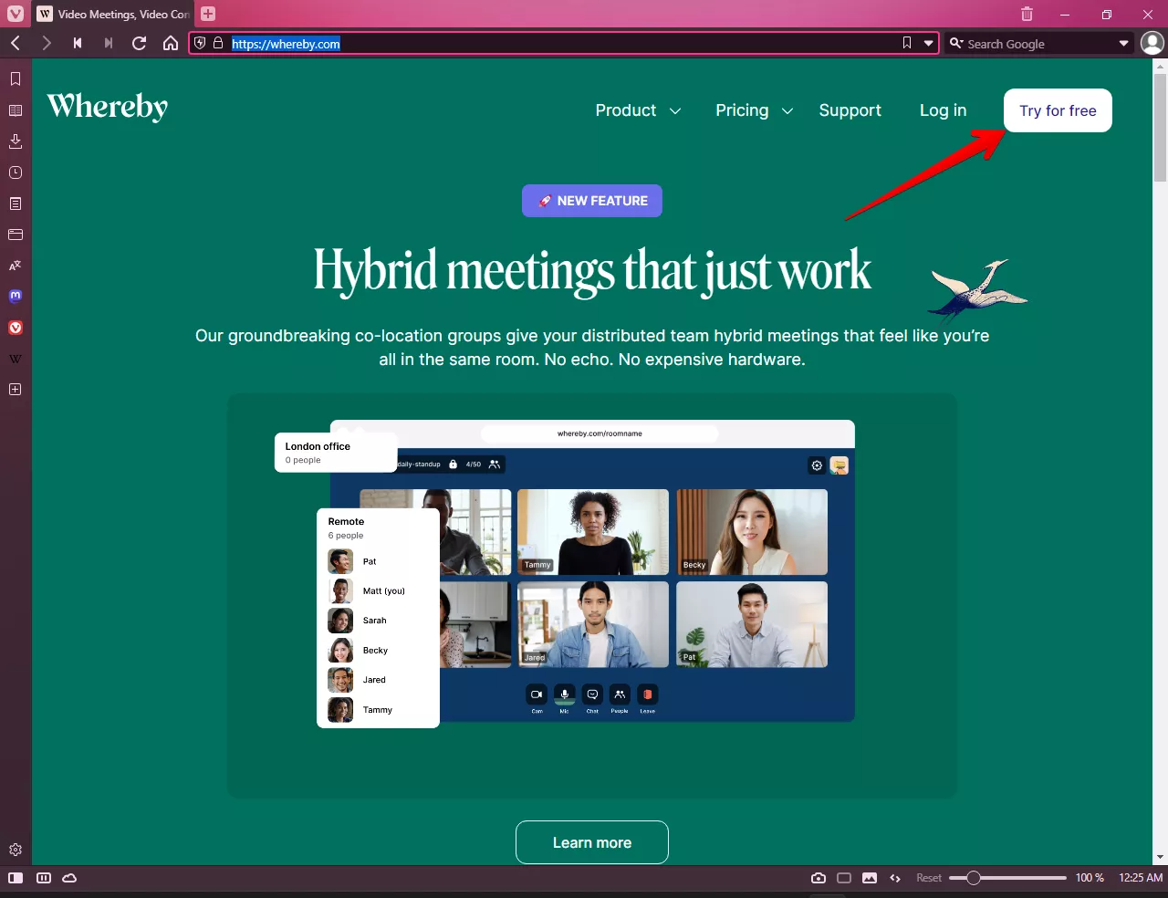 Signing up for Whereby